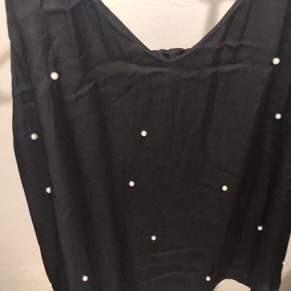 Vici black silk tank top with pearl details XS - Picture 2 of 4